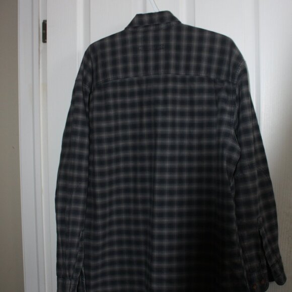 Woolrich Men’s XL Plaid Heavy Cotton Twill Shirt Dark Grey Black Button Down - Picture 5 of 5